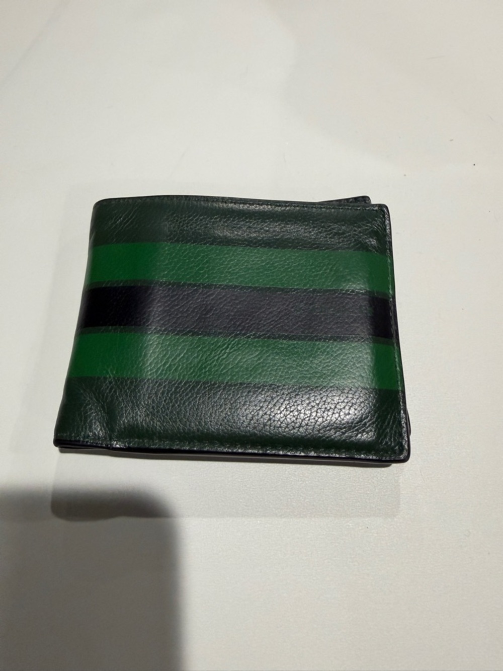 Coach Men's Green & Black Striped Leather Bi-Fold Wallet